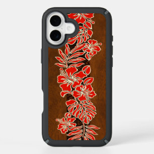 Kalaheo Hawaiian Hibiscus Tapa Faux Wood iPhone 16 Plus Case
