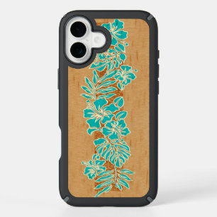 Kalaheo Hawaiian Hibiscus Tapa Faux Wood iPhone 16 Plus Case