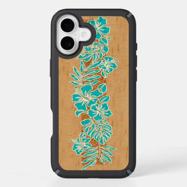 Kalaheo Hawaiian Hibiscus Tapa Faux Wood Speck iPhone Case (Front)
