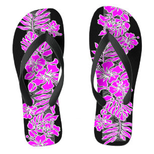 Kalaheo Hawaiian Hibiscus Tapa Magenta Flip Flops