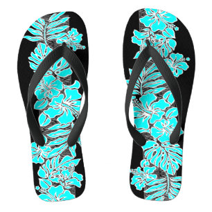 Kalaheo Hawaiian Hibiscus Tapa Turquoise Flip Flops