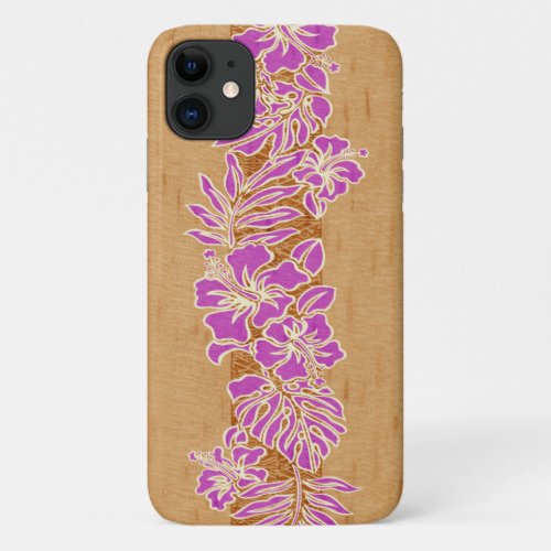 Kalaheo Hawaiian Violet Hibiscus Tapa Faux Wood iPhone 11 Case