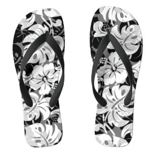 Kalakaua Border Hawaiian Hibiscus Black Flip Flops