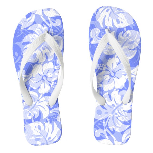 Kalakaua Border Hawaiian Hibiscus Lavender Flip Flops (Footbed)