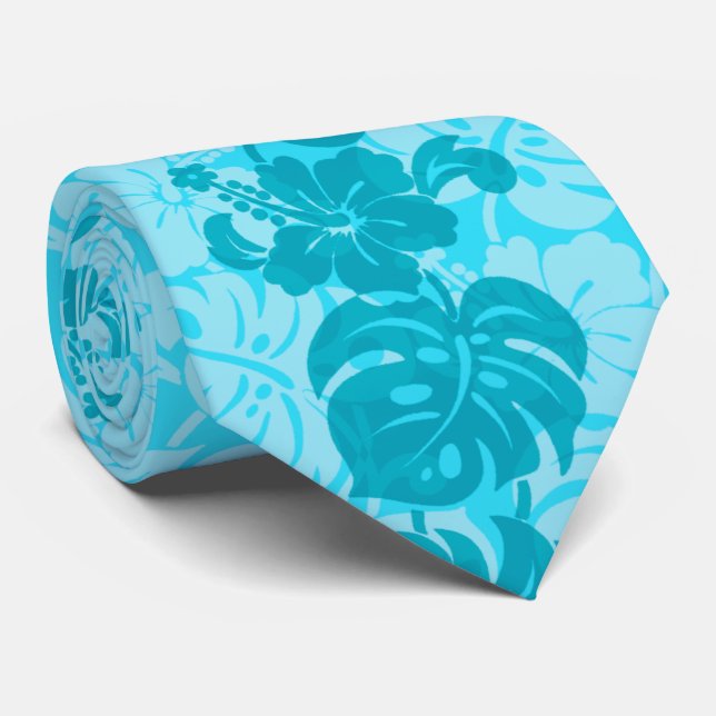 Kalakaua Border Hawaiian Hibiscus Two-side Printed Neck Tie (Rolled)