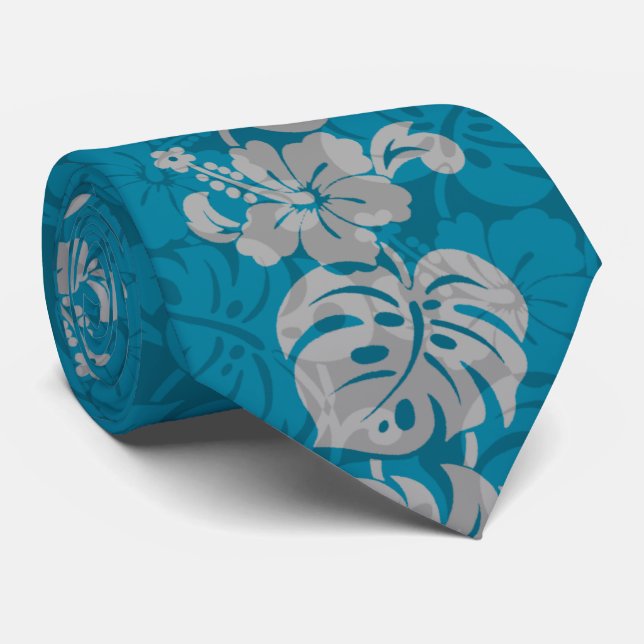 Kalakaua Border Hawaiian Hibiscus Two-side Printed Neck Tie (Rolled)