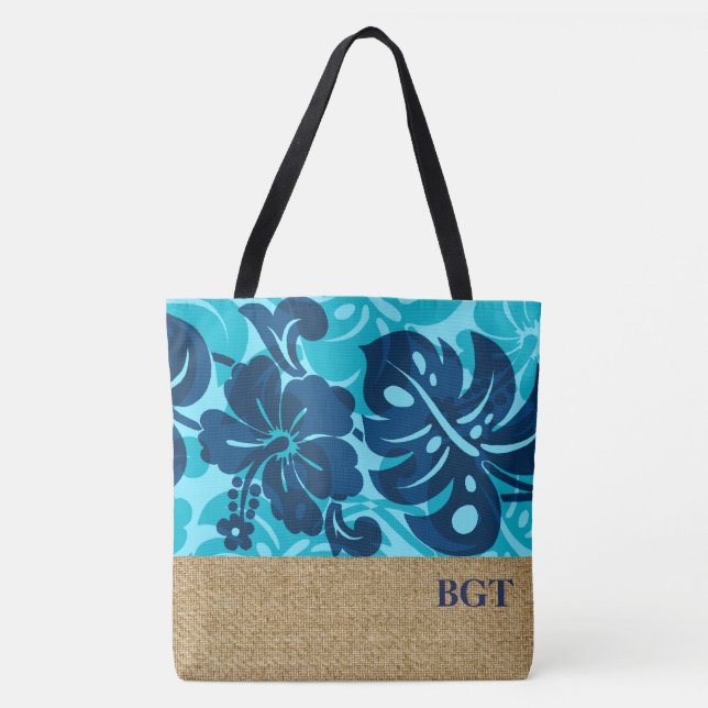 Kalakaua Hawaiian Hibiscus Monogram Beach Bag (Front)