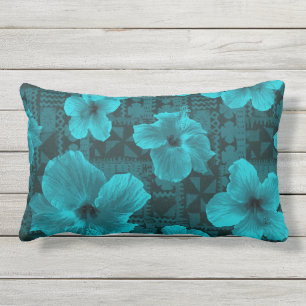 Kalalau Tapa Tropical Hawaiian Hibiscus Outdoor Lumbar Pillow