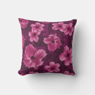 Kalalau Tapa Tropical Hawaiian Hibiscus Outdoor Throw Pillow