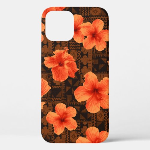 Kalalau Tapa Tropical Hawaiian Orange Hibiscus  iPhone 12 Pro Case