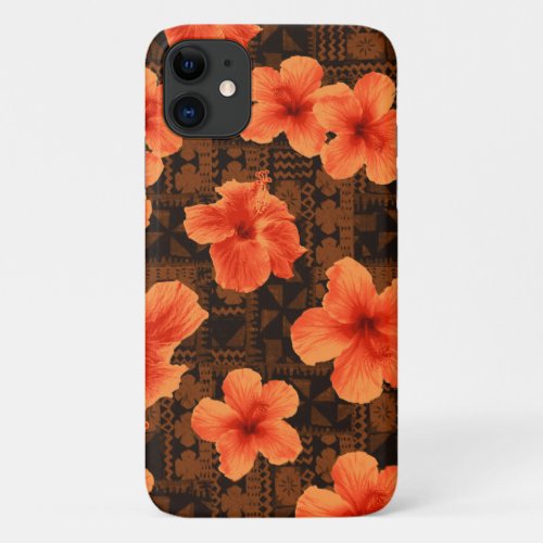 Kalalau Tapa Tropical Hawaiian Orange Hibiscus iPhone 11 Case