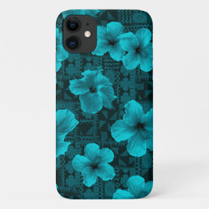 Kalalau Tapa Tropical Hawaiian Teal Hibiscus iPhone 11 Case