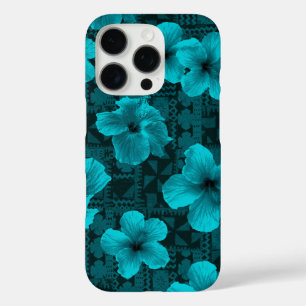 Kalalau Tapa Tropical Hawaiian Teal Hibiscus  iPhone 16 Pro Case
