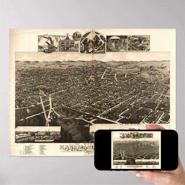 Kalamazoo Michigan 1883 Antique Panoramic Map Poster | Zazzle