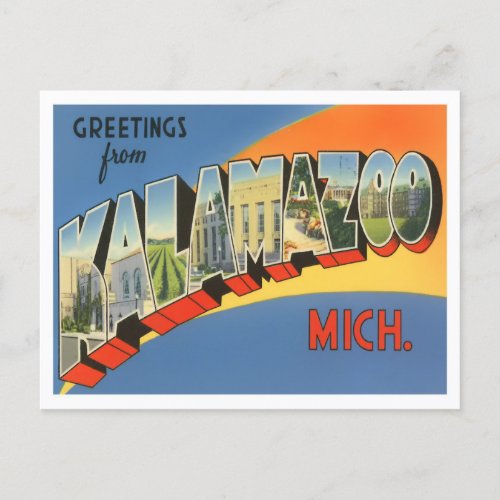 Kalamazoo Michigan Vintage Big Letters Postcard