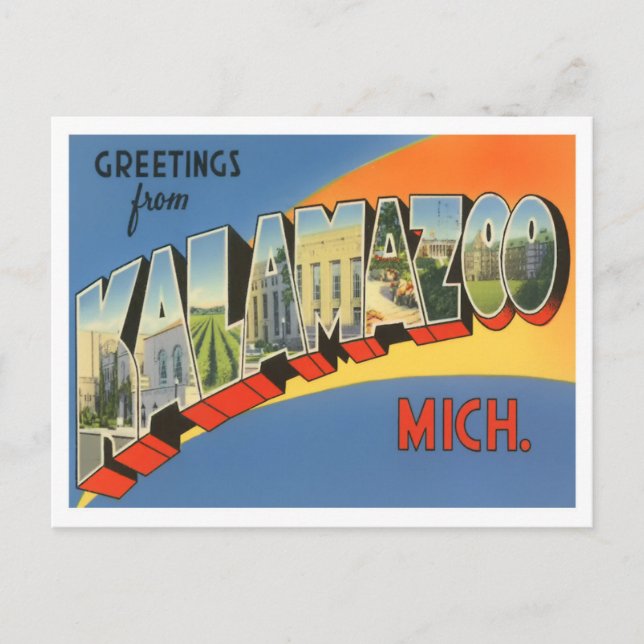 Kalamazoo, Michigan Vintage Big Letters Postcard (Front)
