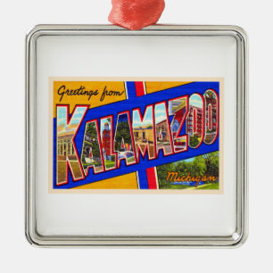 Kalamazoo Michigan Vintage Large Letter Postcard Metal Ornament