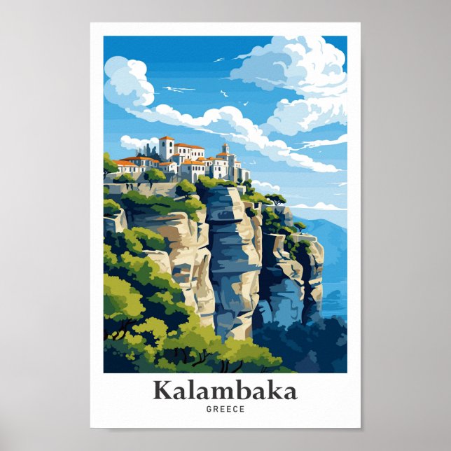 Kalambaka Greece Travel Potrait Illustration Poster (Front)