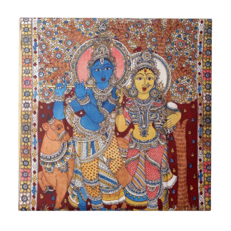 KALAMKARI RADHA KRISHNA PAINTING CERAMIC TILE