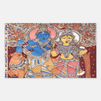KALAMKARI RADHA KRISHNA PAINTING RECTANGULAR STICKER