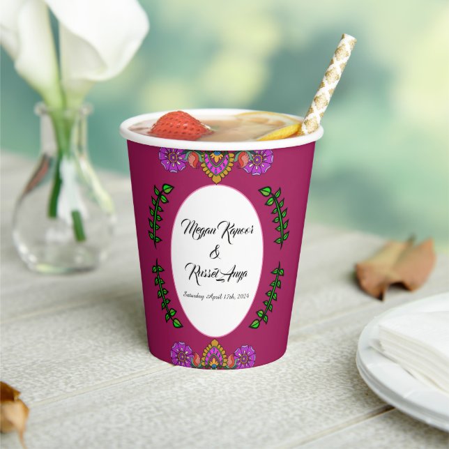 Kalamkari Wedding Flowers Paper Cups (Insitu)