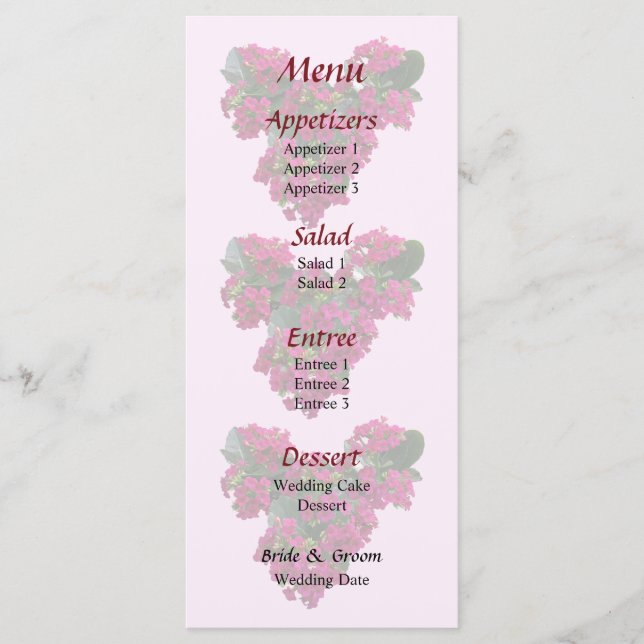 Kalanchoe Heart Wedding Menu (Front)