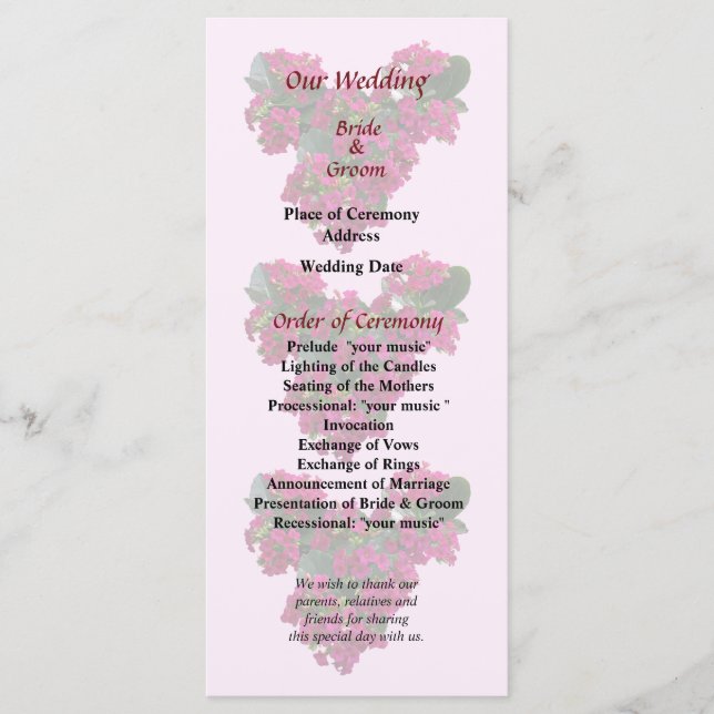 Kalanchoe Heart Wedding Program (Front)