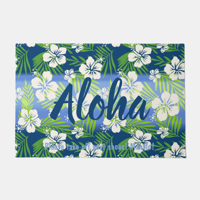 Kalani Tie Dye Blend Tropical Hibiscus - Blue Doormat (Front)