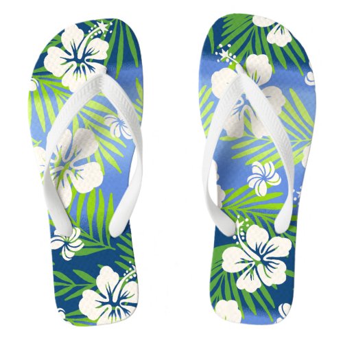 Kalani Tie Dye Blend Tropical Hibiscus _ Blue Flip Flops