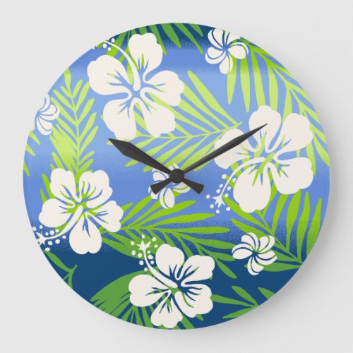 Kalani Tie Dye Blend Tropical Hibiscus _ Blue Large Clock