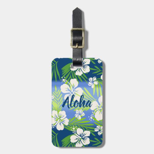 Kalani Tie Dye Blend Tropical Hibiscus _ Blue Luggage Tag