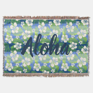 Kalani Tie Dye Blend Tropical Hibiscus - Blue Throw Blanket