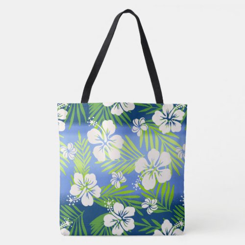 Kalani Tie Dye Blend Tropical Hibiscus _ Blue Tote Bag