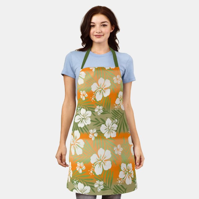 Kalani Tie Dye Blend Tropical Hibiscus - Orange Apron (Worn)