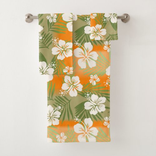Kalani Tie Dye Blend Tropical Hibiscus _ Orange Bath Towel Set