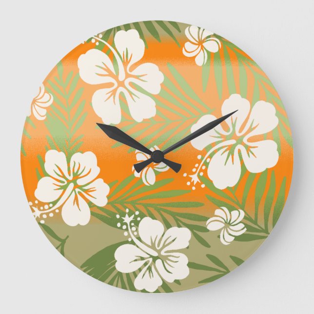 Kalani Tie Dye Blend Tropical Hibiscus - Orange Large Clock (Front)