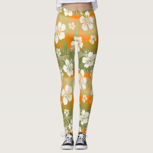 Kalani Tie Dye Blend Tropical Hibiscus - Orange Leggings