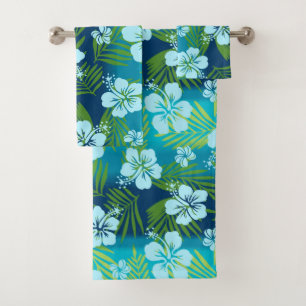 Kalani Tie Dye Blend Tropical Hibiscus - Teal Bath Towel Set