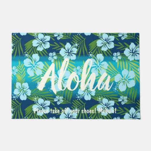 Kalani Tie Dye Blend Tropical Hibiscus _ Teal Doormat