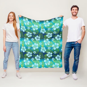 Kalani Tie Dye Blend Tropical Hibiscus - Teal Fleece Blanket