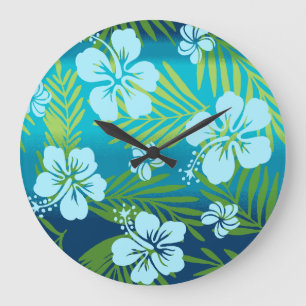 Kalani Tie Dye Blend Tropical Hibiscus - Teal Large Clock