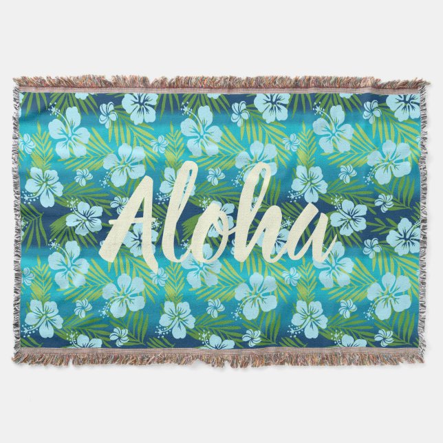 Kalani Tie Dye Blend Tropical Hibiscus - Teal Throw Blanket (Front)