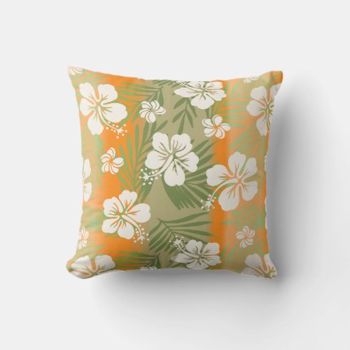 Kalani Tie Dye Tropical Hibiscus Reversible _ Tan Outdoor Pillow