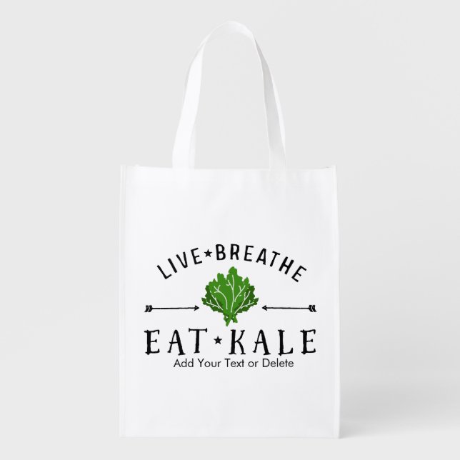 Kale Vegetarian Live Breathe Eat Kale Custom Grocery Bag (Front)