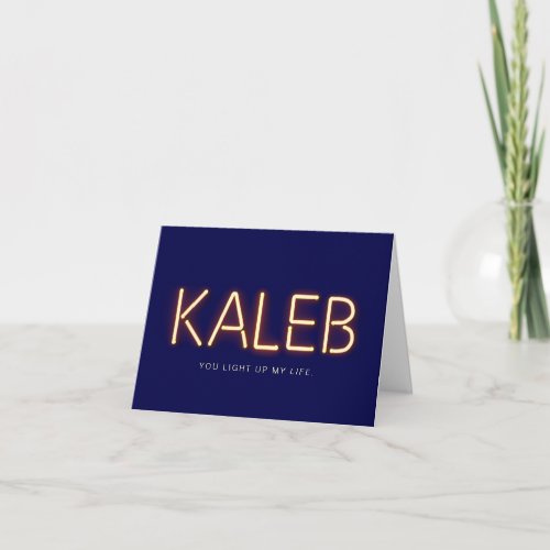 Kaleb Name in Glowing Neon Lights Card