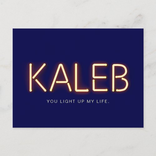 Kaleb Name in Glowing Neon Lights Postcard