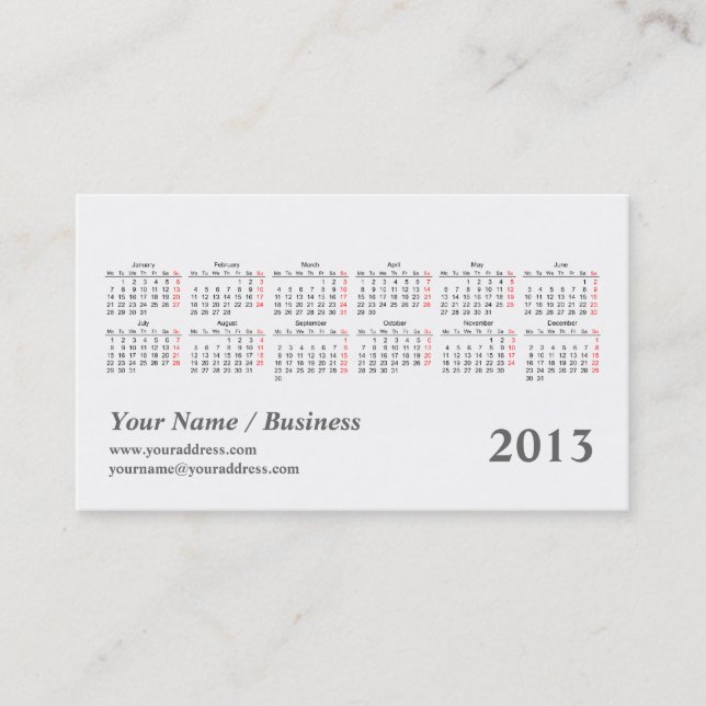 kaleidoscope 2013 pocket calendar business card (Front)