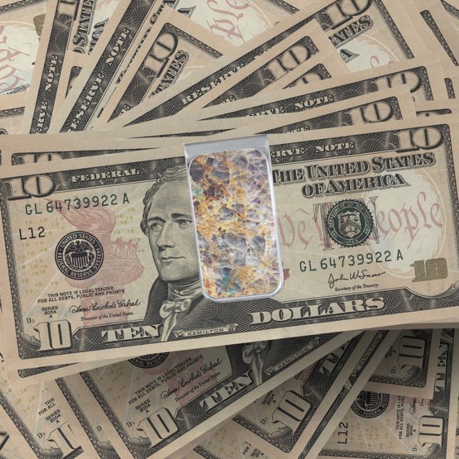 Kaleidoscope Agate Stone Pattern Silver Finish Money Clip (In Situ Money)