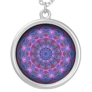 Kaleidoscope Apophysis Mandala Hearts Silver Plated Necklace