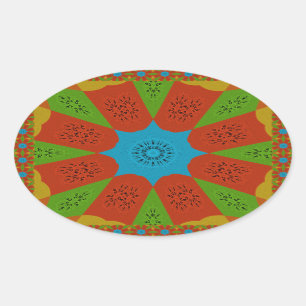 Kaleidoscope Bloom A Vibrant African Print Color Oval Sticker